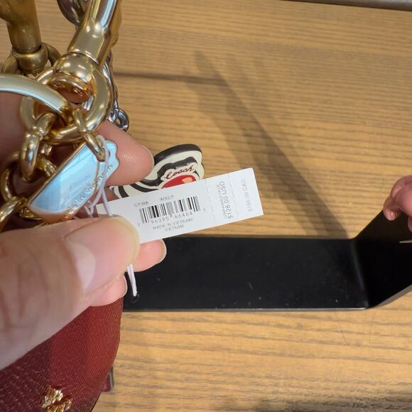 Coach CP368 Heart Bag Charm IN Gold/Dark Ruby Authentic - Picture 4 of 4